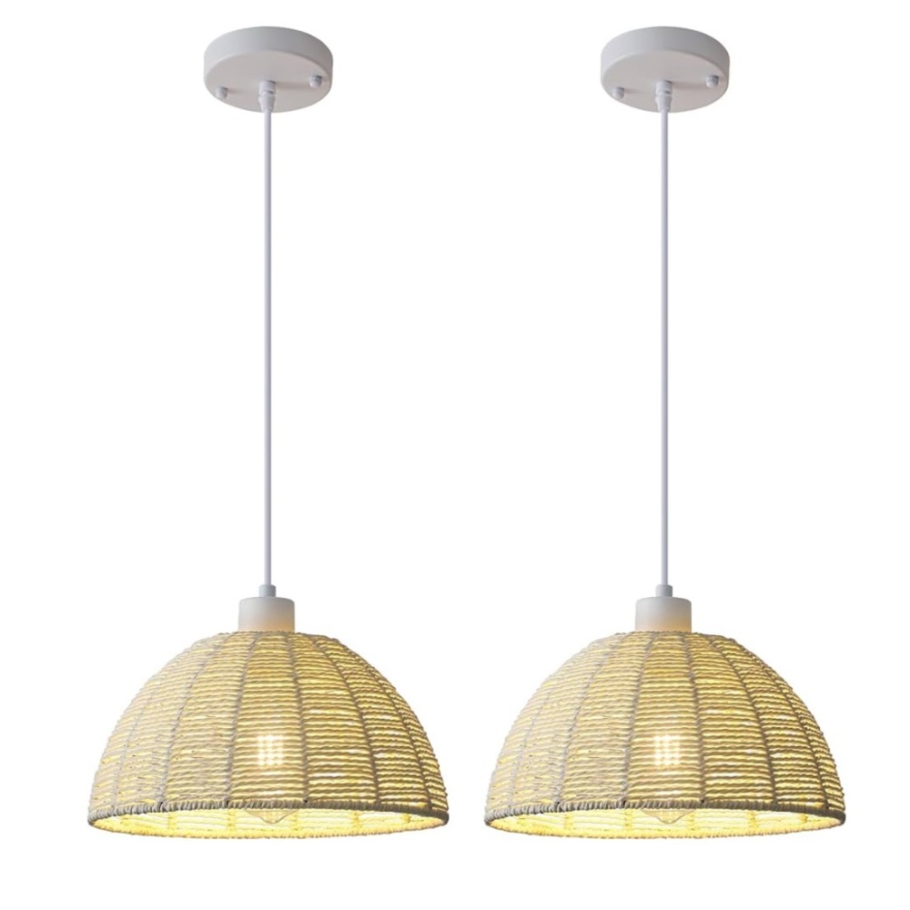 Rattan Pendant Light, 2 Packs Cream